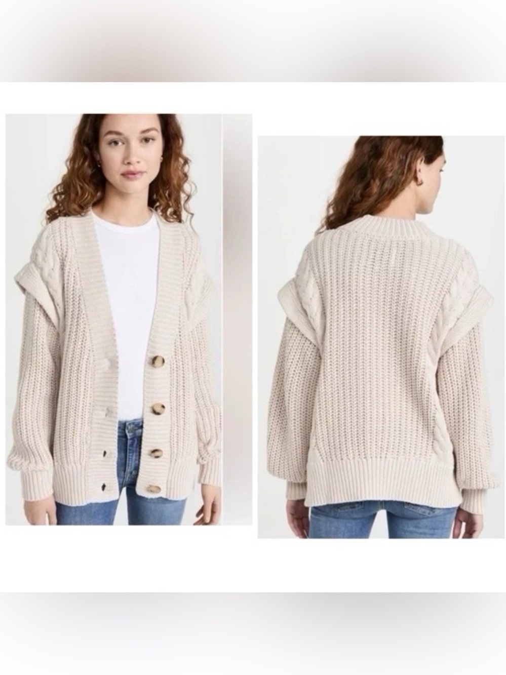 Revolve Pistola XS Oversized Beige Dove Cable Knit V-Neck Chunky Kira Cardigan